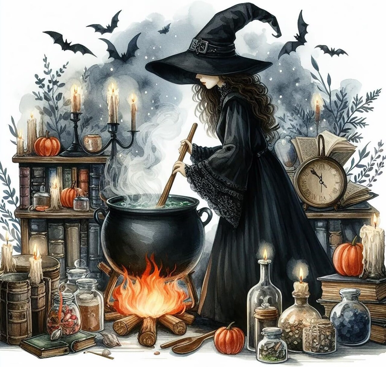 Retro Witch Diamond Painting Kits for Adults, Halloween Witch Diamond Art Kits